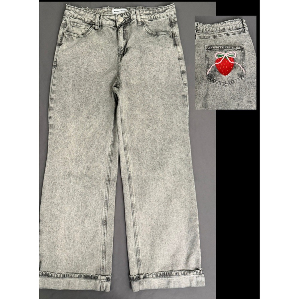 Ashley Mason Jeans Womens 7/28 Gray Acid Washed Wide Baggy‎ Leg High Rise